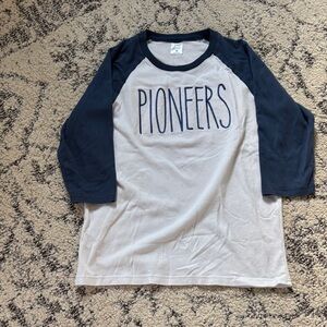 Adult Embroidered Pioneers Raglan Shirt - blue and White